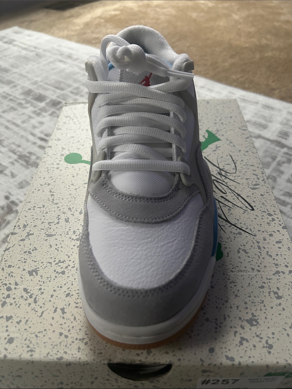 Jordan 4  RM Men's White, Gray & Blue Low-Top Sneakers